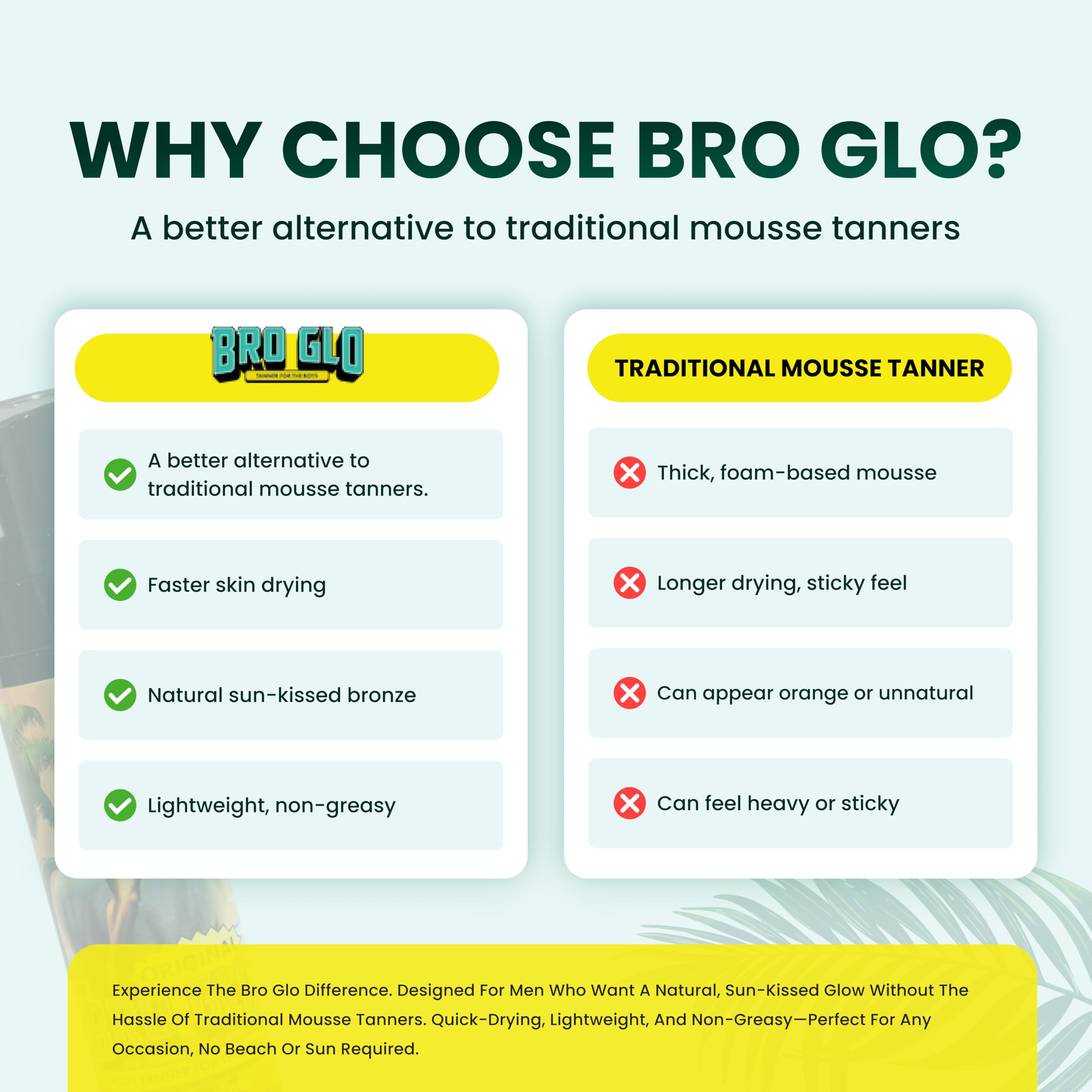 bro glo applying mousse on forearm for even, fast tan