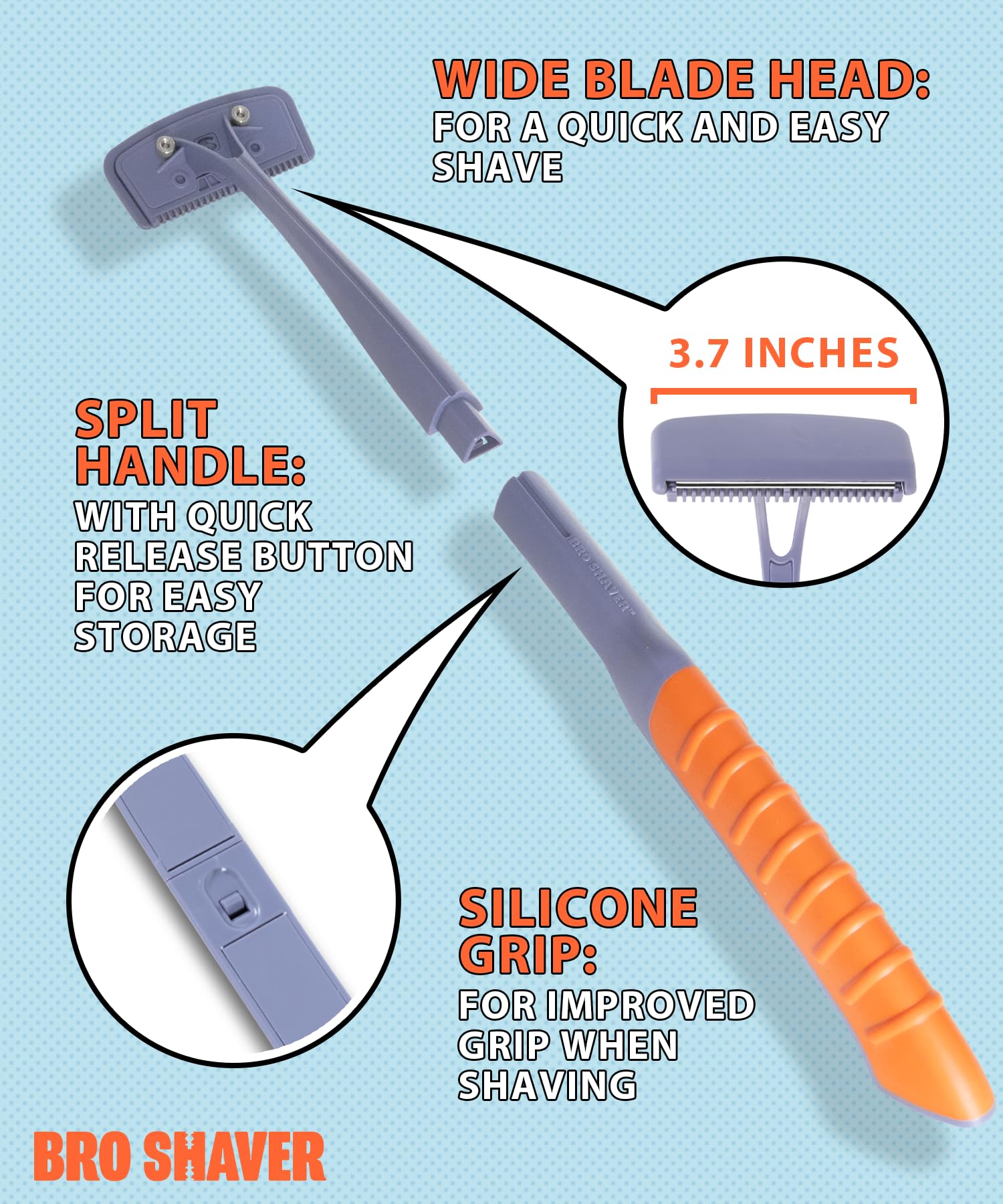 Bro Shaver in use on a man's back showing reach and smooth result