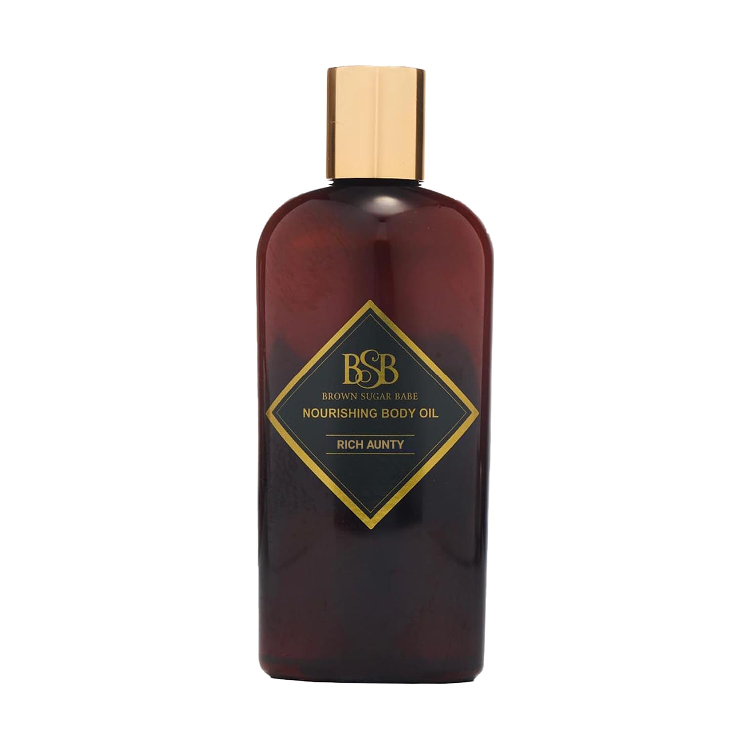 Brown Sugar Babe bottle front view showing elegant packaging and moisturizing promise