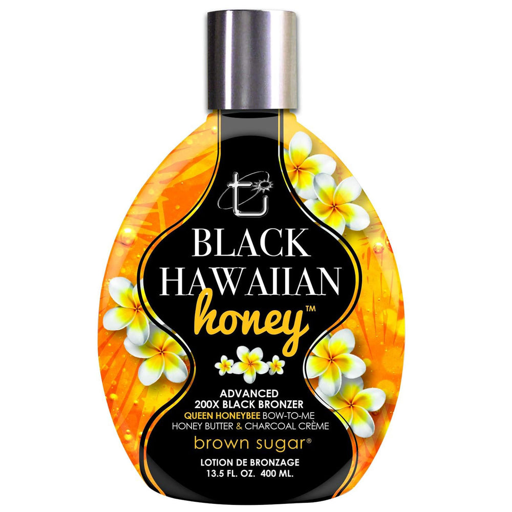 Brown Sugar front bottle showing product and bold tropical branding benefits