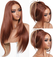 BrownBomb front view showing natural hairline and layered look benefit quick glam