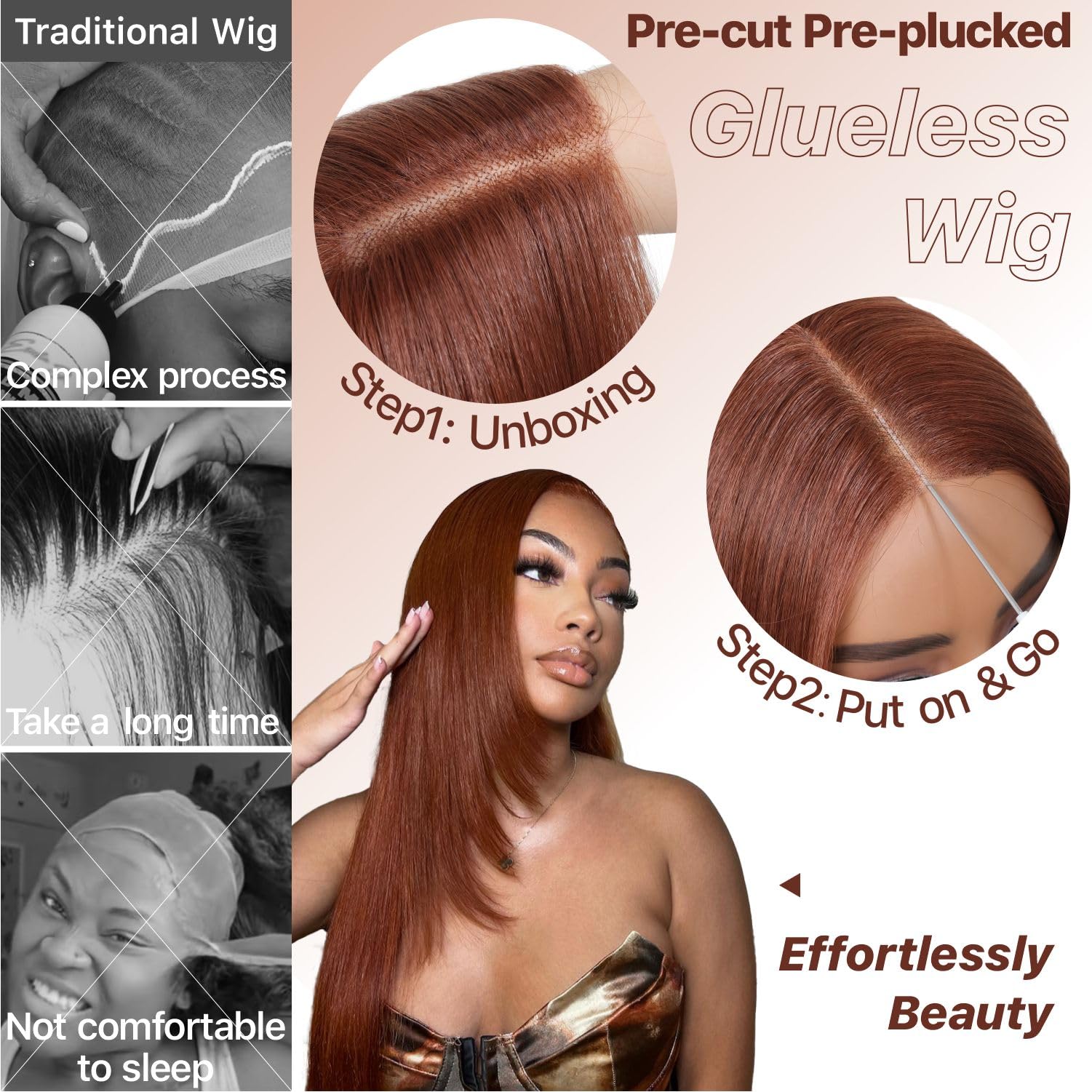 BrownBomb side profile worn displaying long layers and secure fit benefit