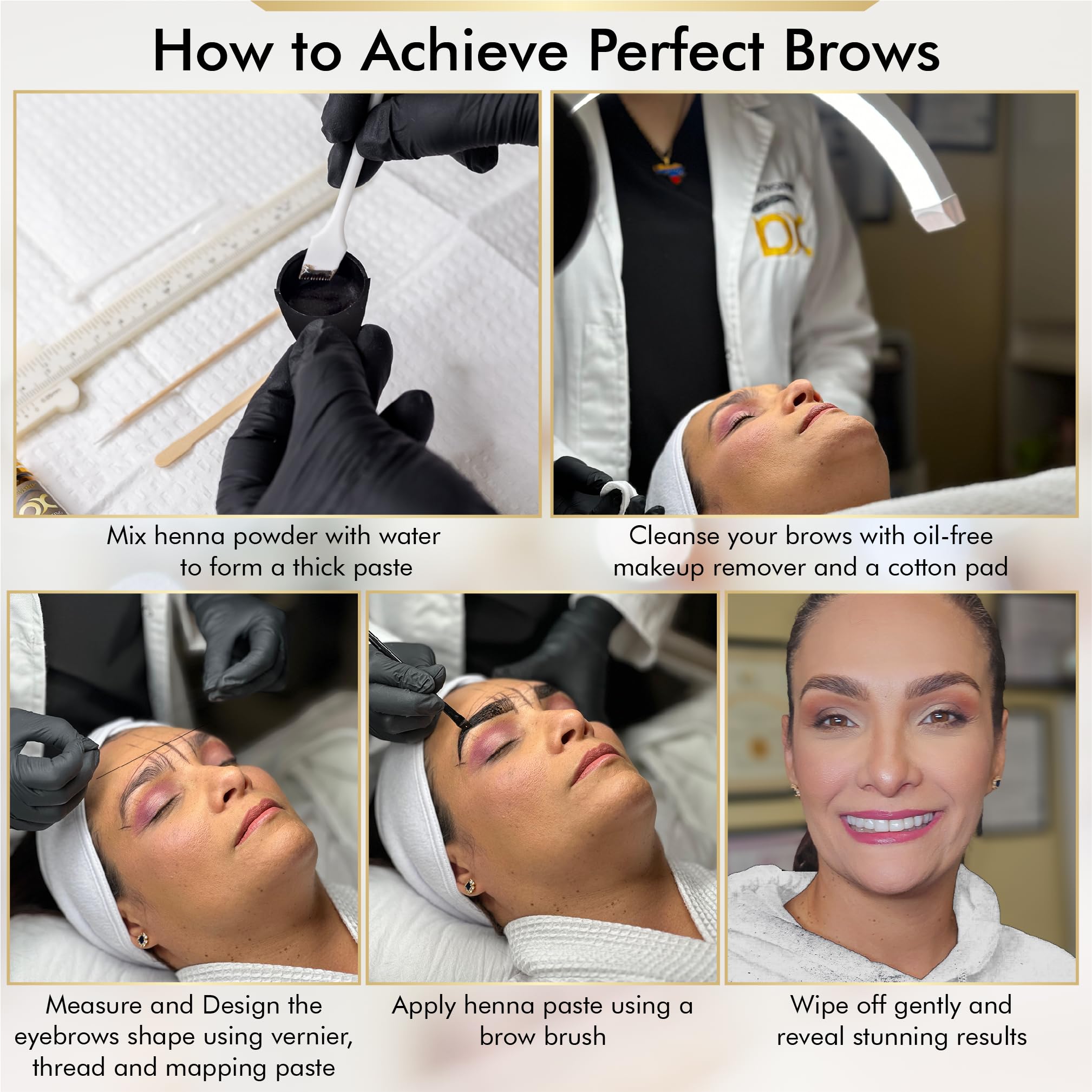 Brows Xpert scale and contents layout showing 3.5g sachet and tools benefit: travel-ready kit