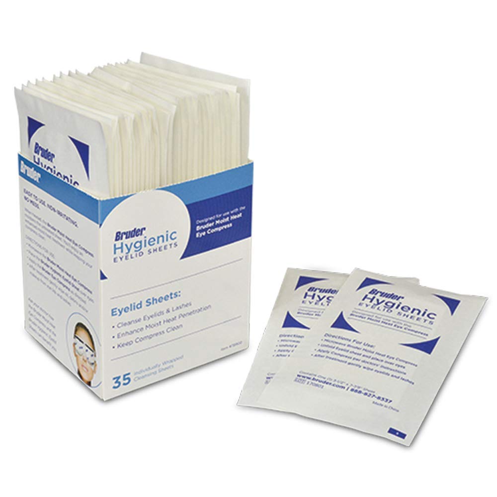 Bruder front packaging showing 35 individually wrapped eyelid sheets for hygiene