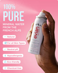 BRUMISATEUR Evian droplets on skin showing lightweight hydration and dewy texture