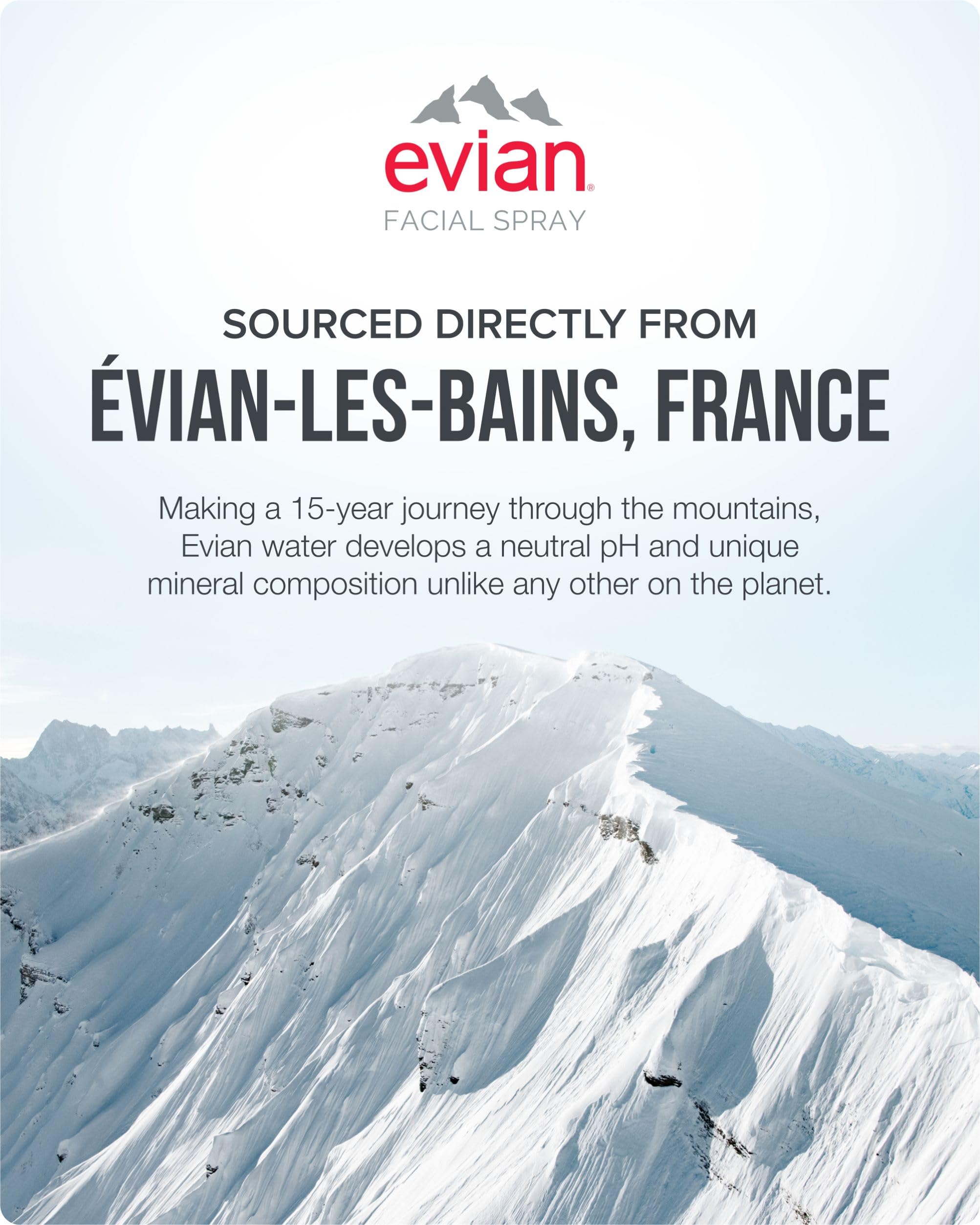 BRUMISATEUR Evian label and source information highlights purity benefit