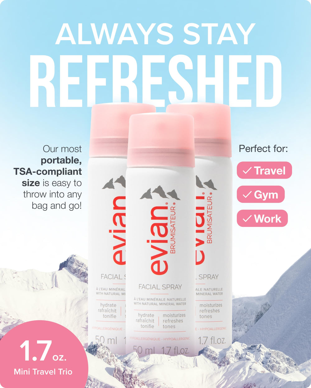 BRUMISATEUR Evian close-up nozzle highlighting fine mist delivery and precision hydration