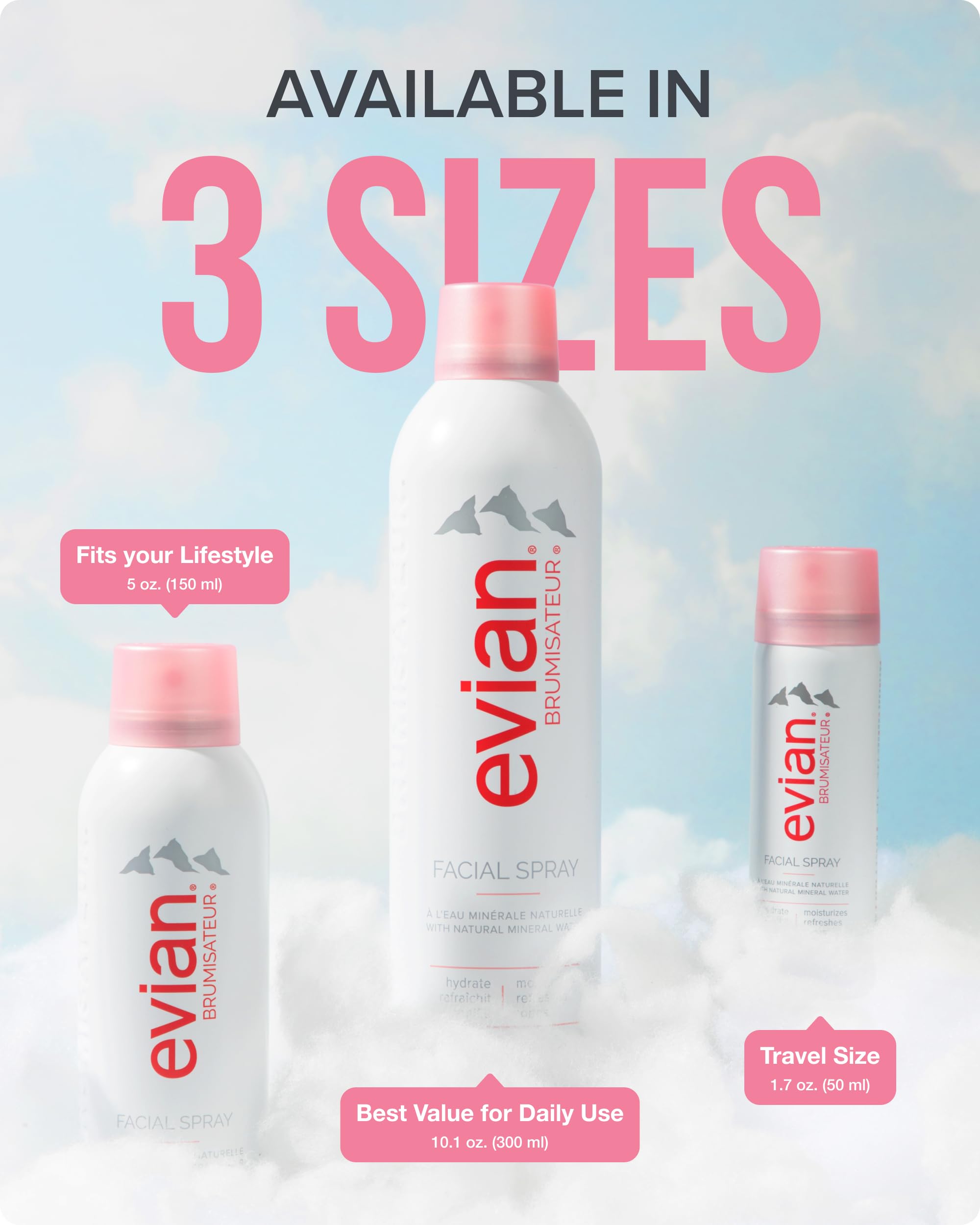 BRUMISATEUR Evian beside passport showing TSA-friendly size for travel convenience