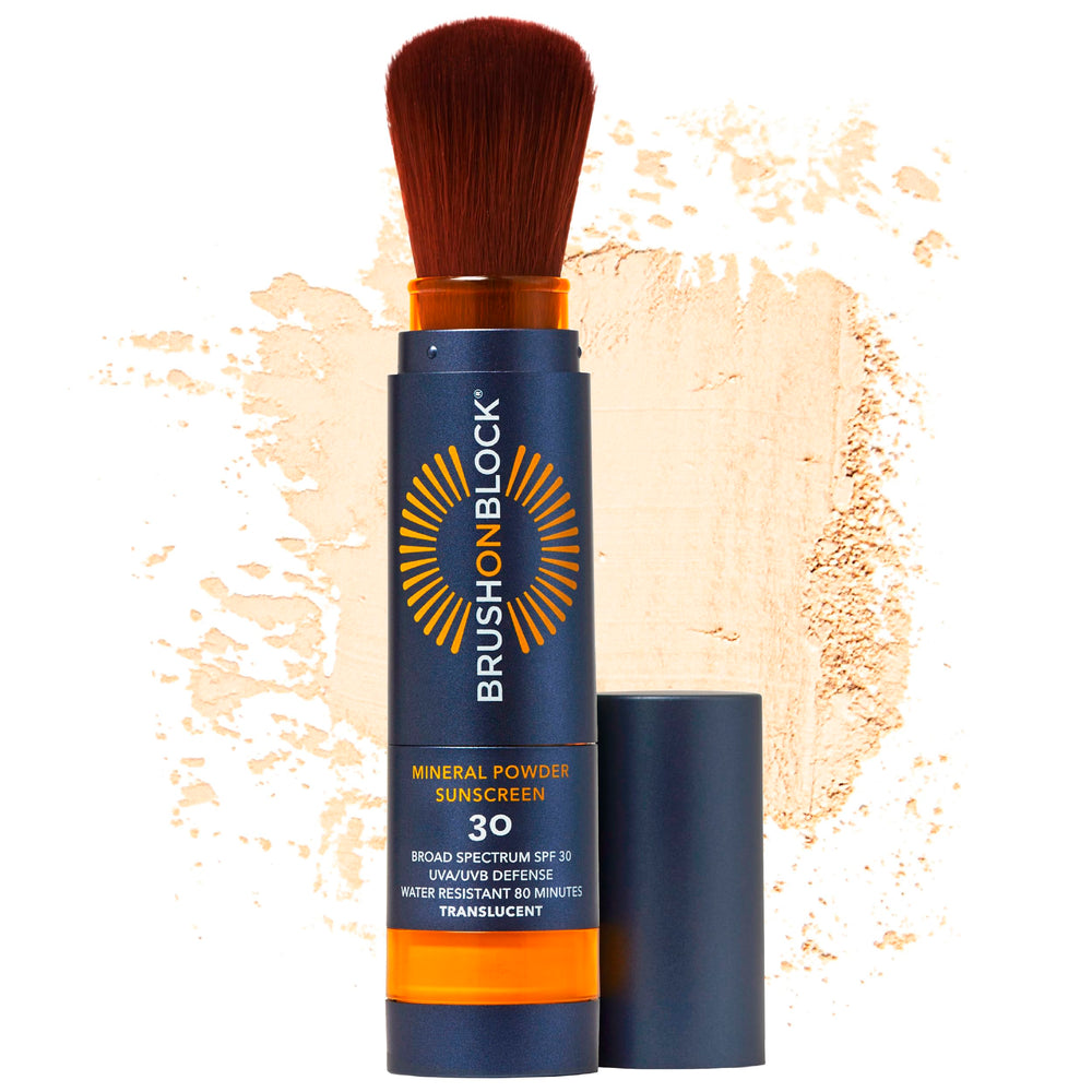 Brush On Block front packaging showing compact design and SPF benefit