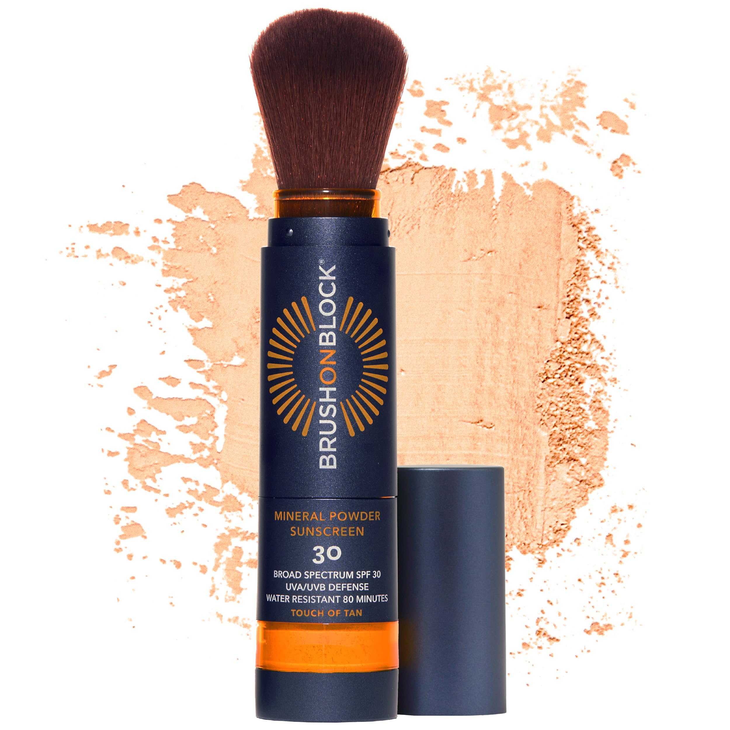 Brush On Block front packaging showing SPF 30 and refillable brush benefit