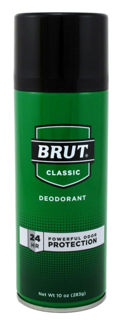 Brut close-up of aerosol nozzle highlighting controlled spray and quick-dry benefit