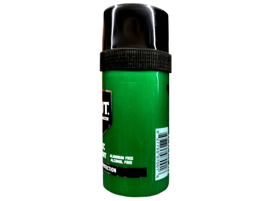 Hand applying Brut stick illustrating quick coverage and freshness benefit