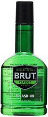 Brut front packaging 7 oz two-piece showing product benefits and durable bottle