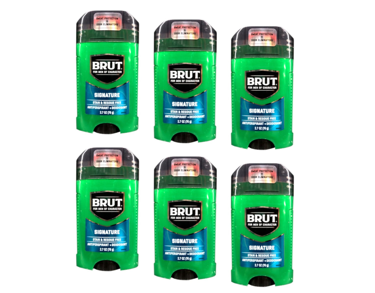 Brut front packaging showing six sticks and clear branding for easy storage