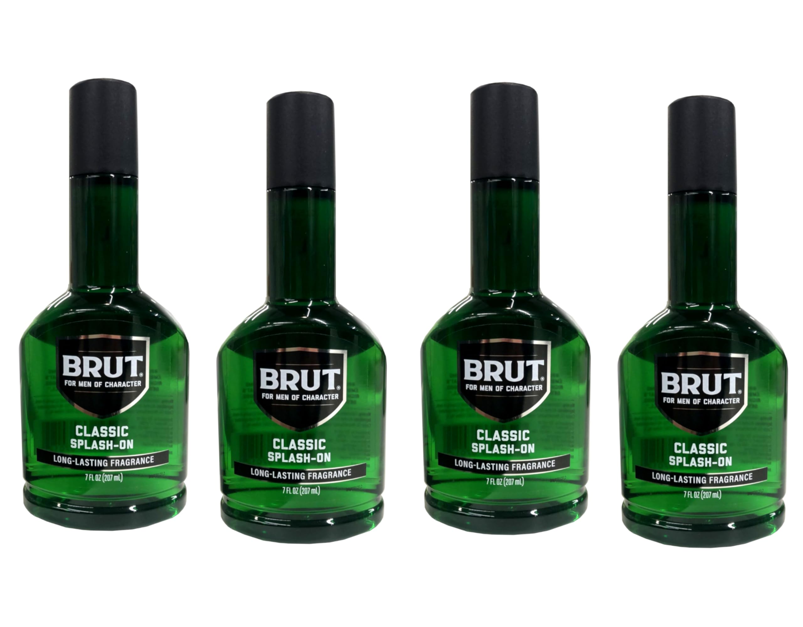 Brut bottles staged on bathroom shelf indicating everyday use convenience