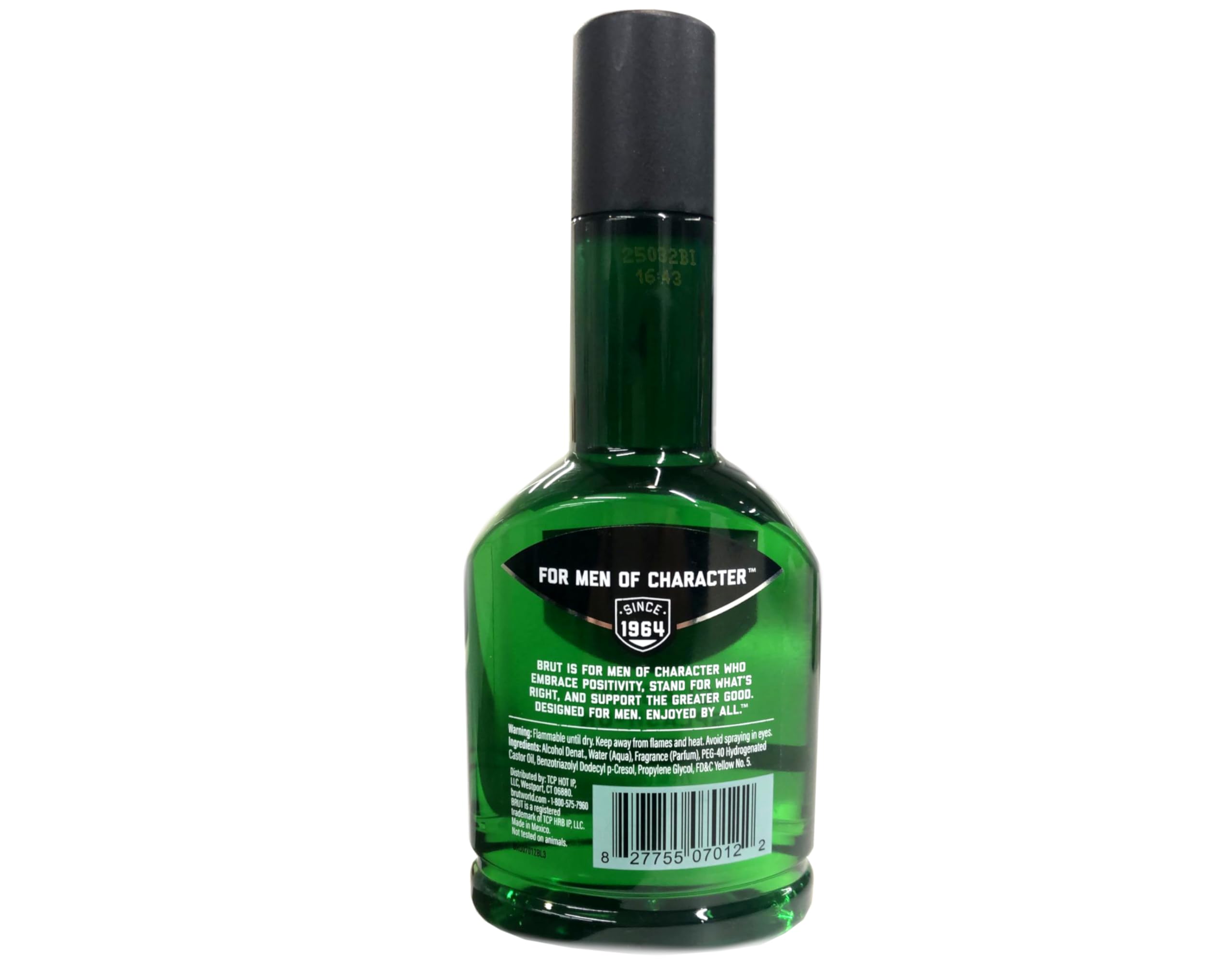 Texture of Brut lotion on skin showing fast absorption and smooth finish