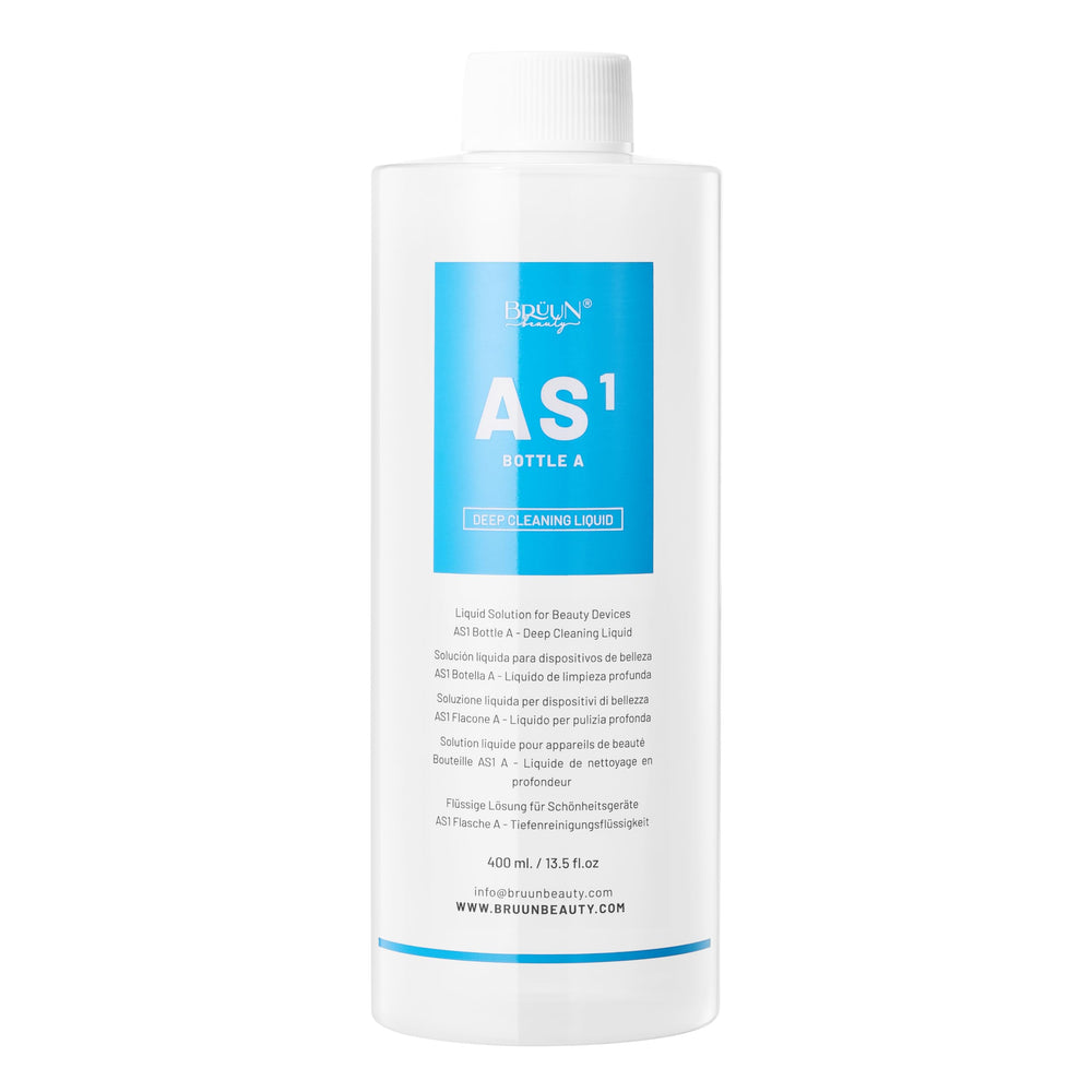 BRÜUN AS1 deep cleanser close-up bottle texture highlighting extraction support and purity