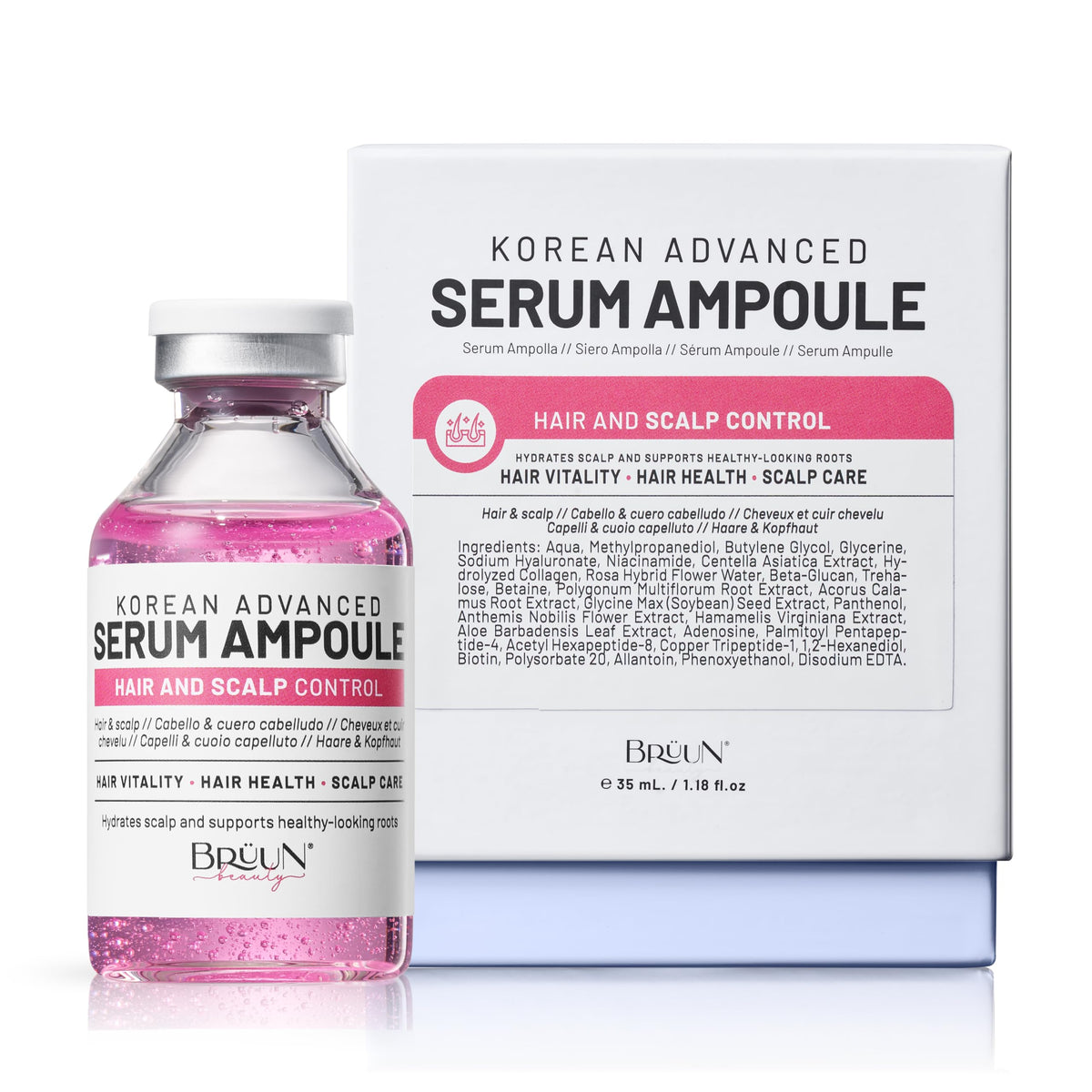 BRÜUN ampoule front packaging shows product and benefits
