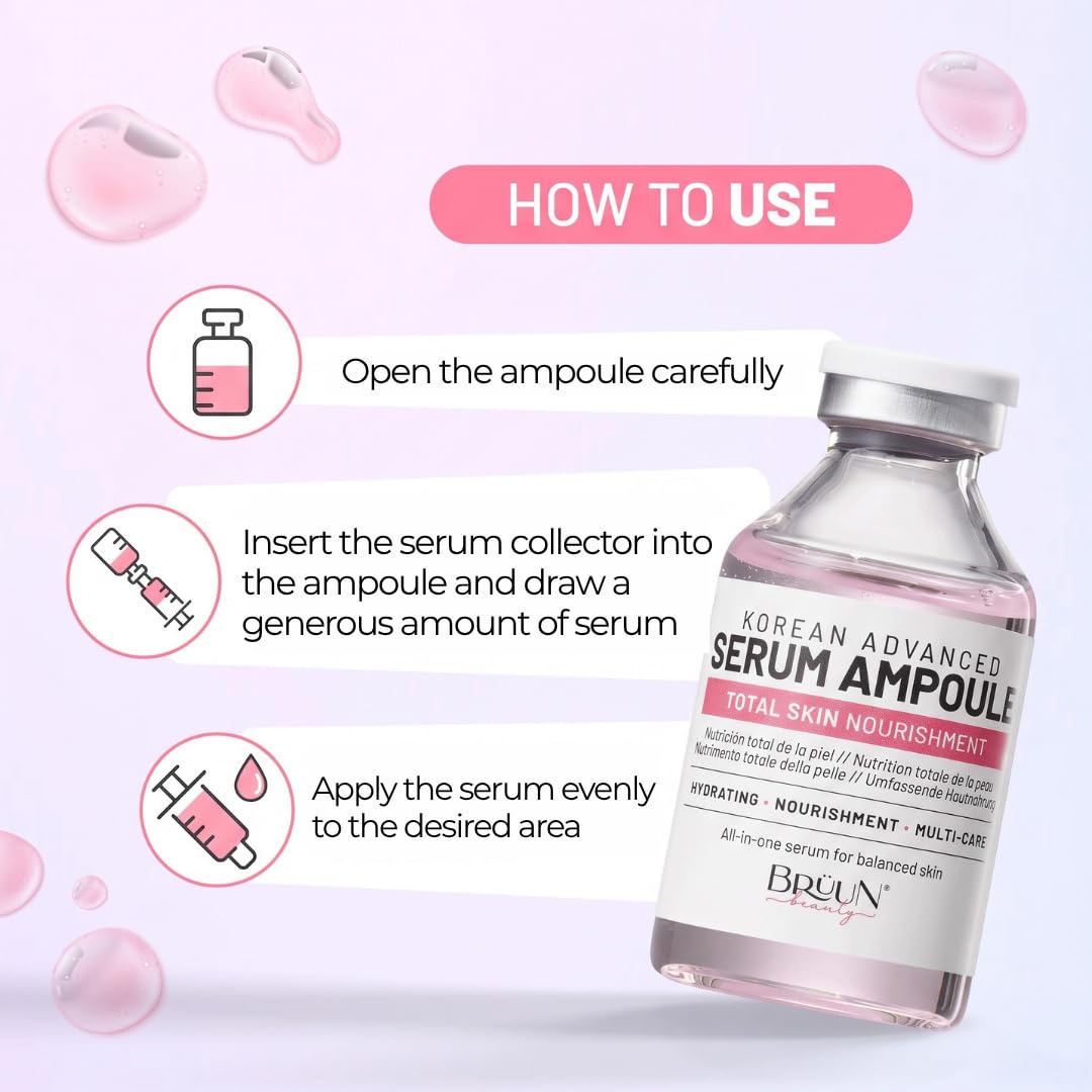 BRÜUN ampoule next to ruler showing 1.18 fl.oz scale for accurate sizing perception