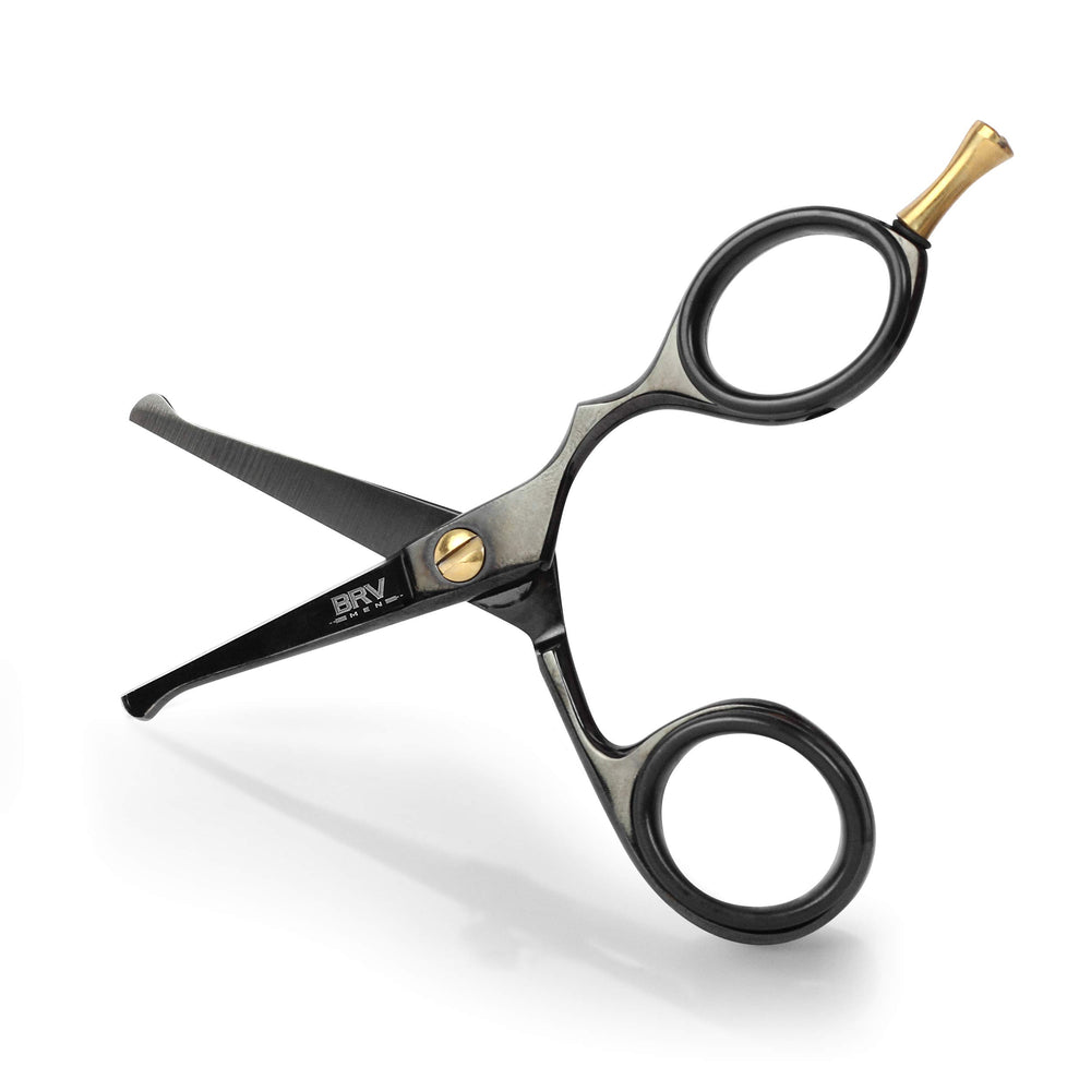 BRV MEN front view of matte black grooming scissors showing full shape and balance