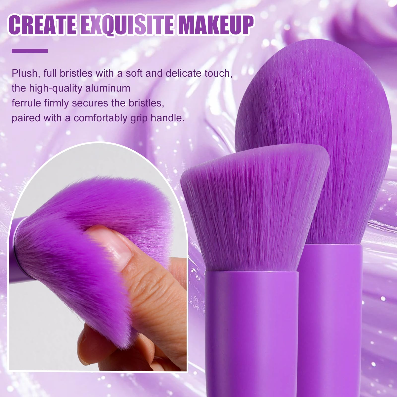 BS-MALL brushes neatly arranged inside open purple case for tidy storage and portability