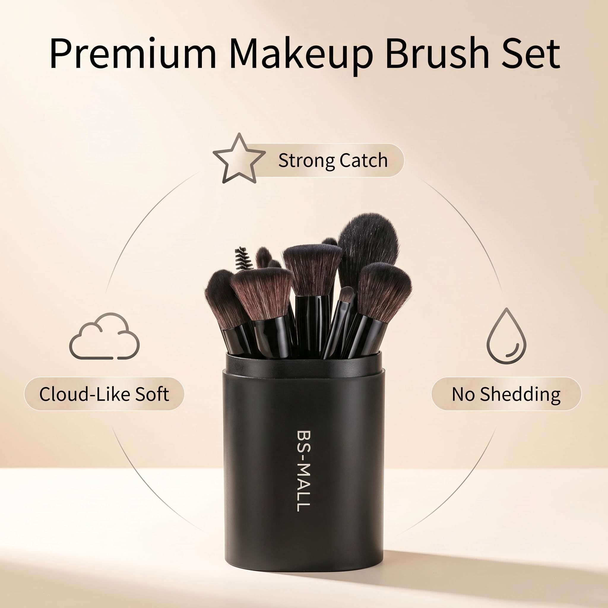 BS-MALL brushes displayed in open black case for organized travel-ready storage