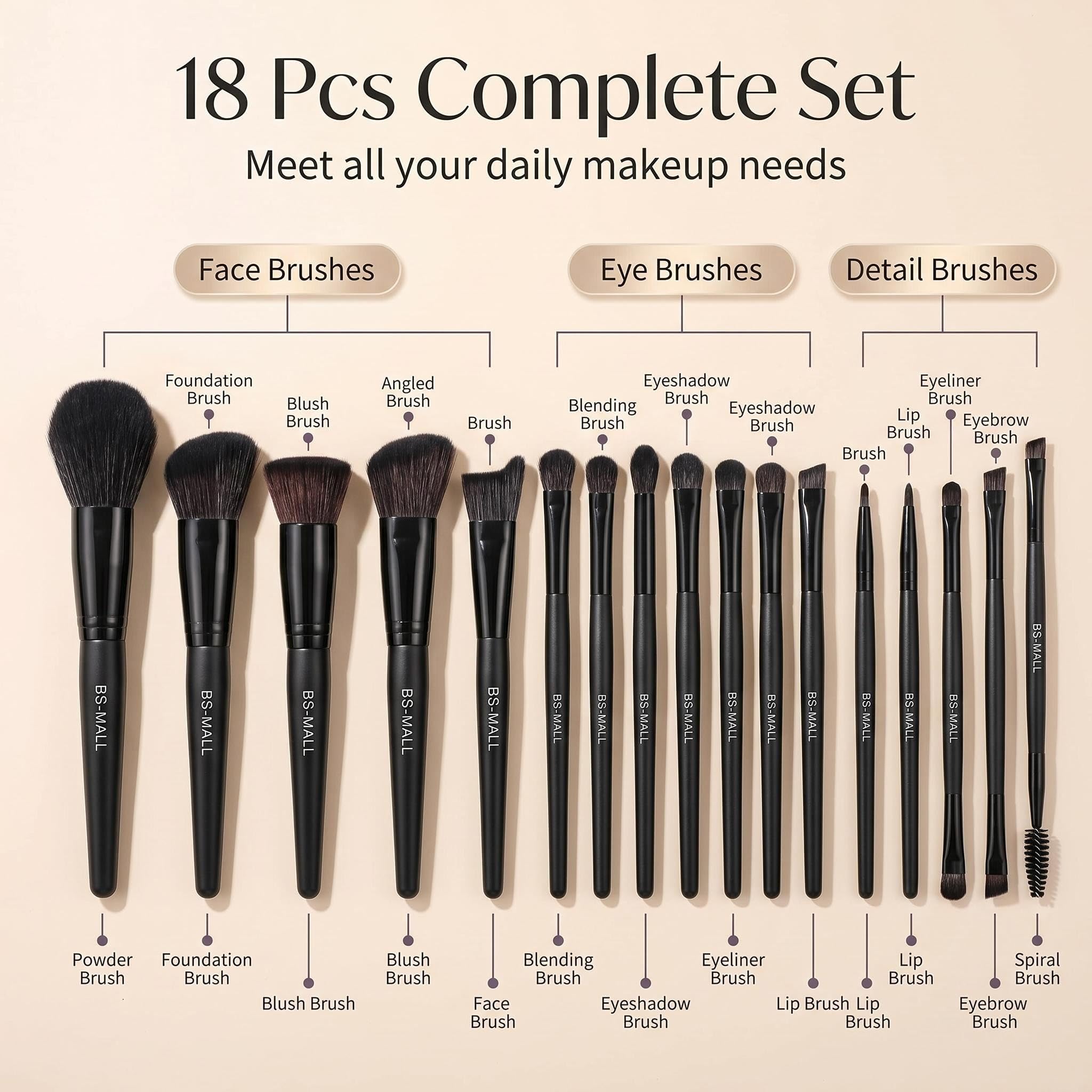 BS-MALL eye brushes arranged to show variety for blending and detail work
