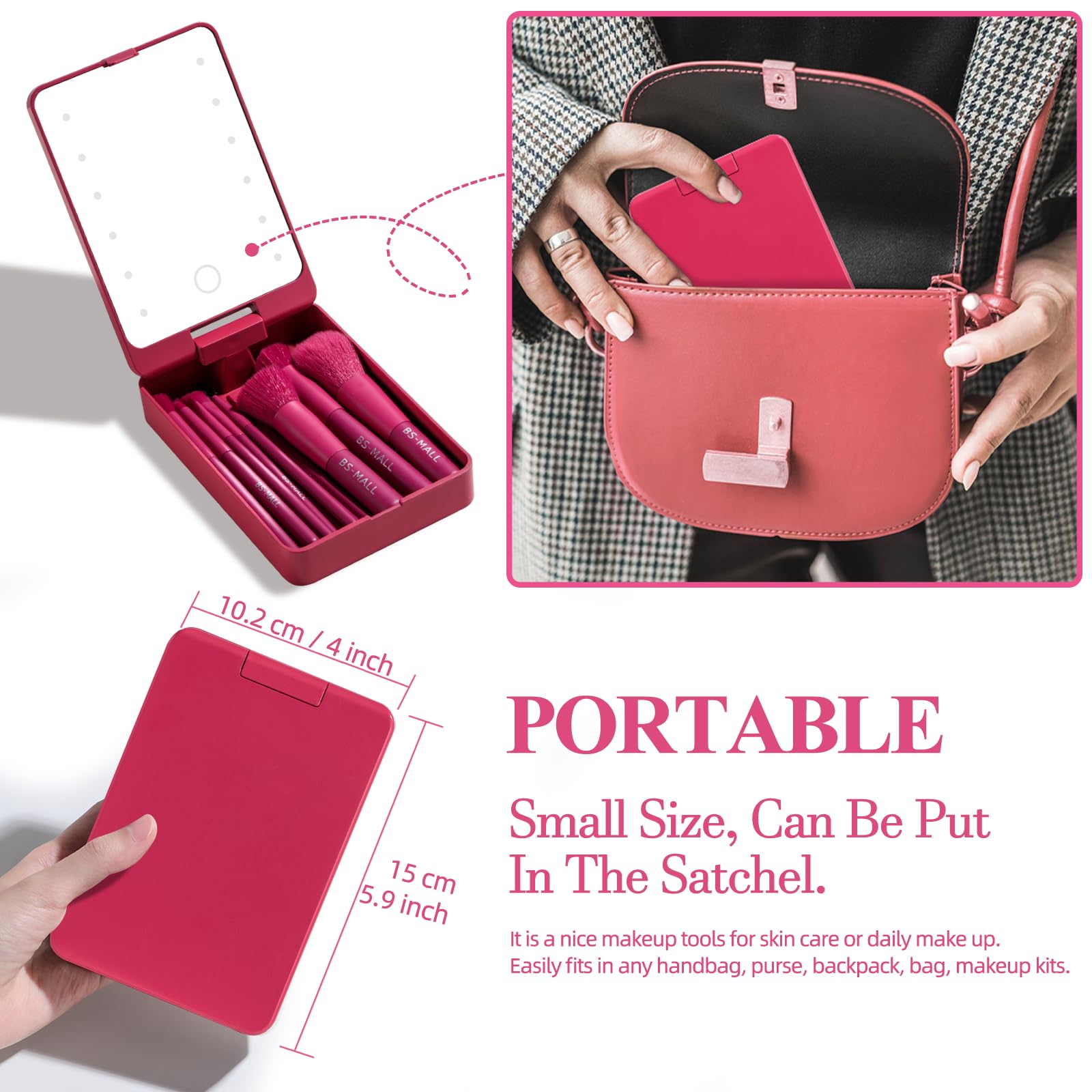 BS-MALL built-in LED 5x mirror in use for precise makeup application benefit