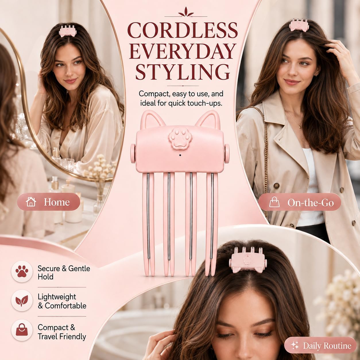 BScintilla pink cat ear style on vanity for a stylish quick touch-up solution