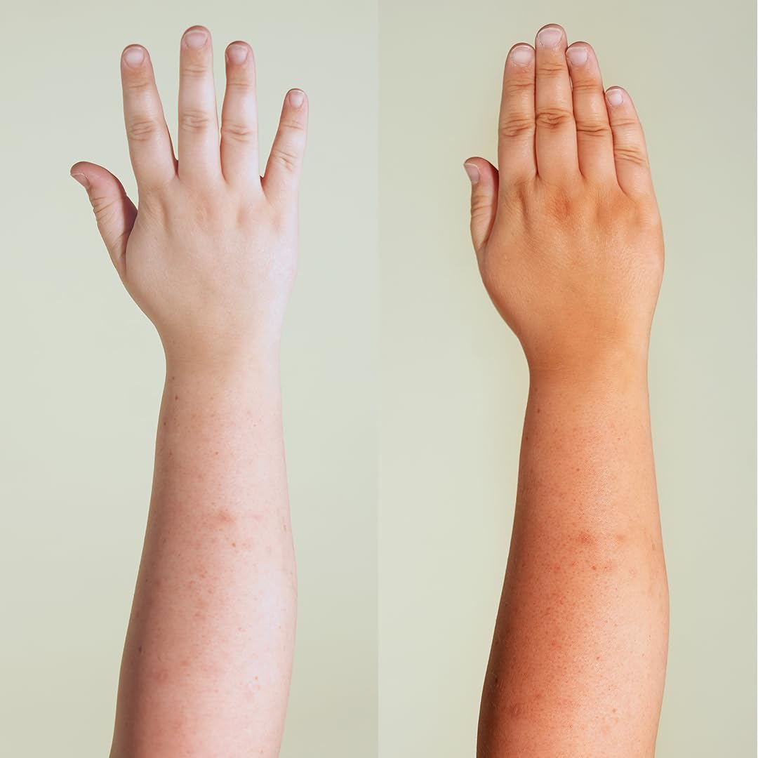 B.TAN before and after comparison showing deeper natural tan