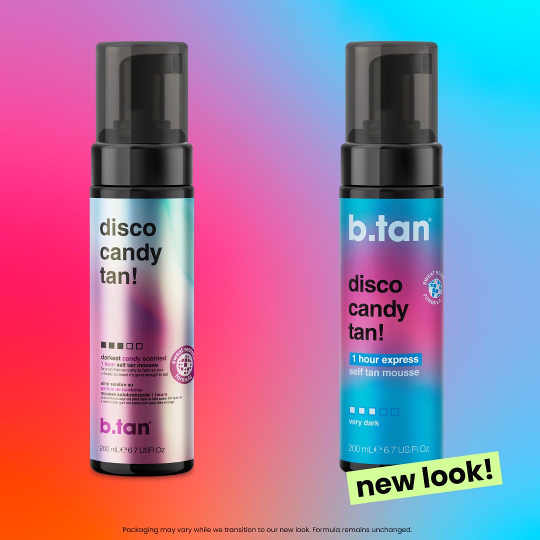 B.TAN before and after leg comparison showing dramatic ultra-dark bronzing results