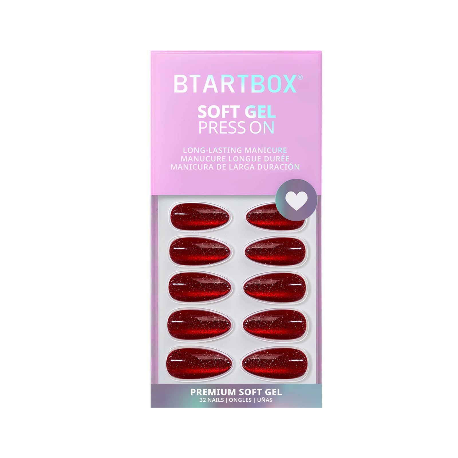 BTArtbox nails beside a ruler showing almond length and scale for fit reference
