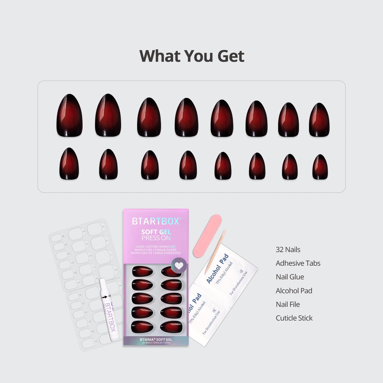 BTArtbox kit contents with glue, tabs, file and prep pads for easy application