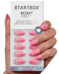 BTArtbox front packaging showing short almond pink French tips and kit contents benefits quick salon look