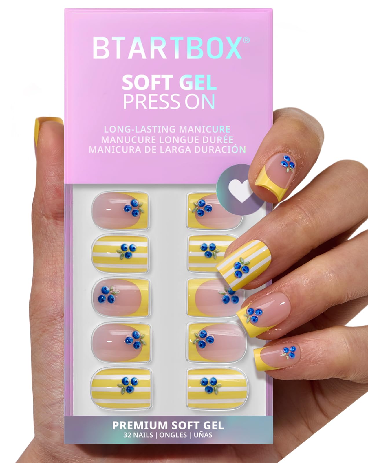 BTArtbox front packaging showing 32-piece kit and yellow French tips for instant style