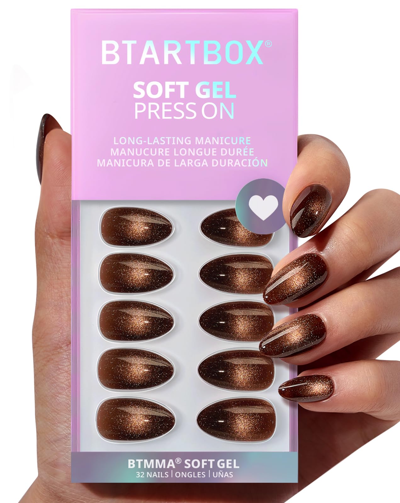 BTArtbox front packaging showing neat short almond brown nails and kit benefits