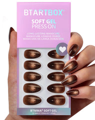 BTArtbox front packaging showing neat short almond brown nails and kit benefits
