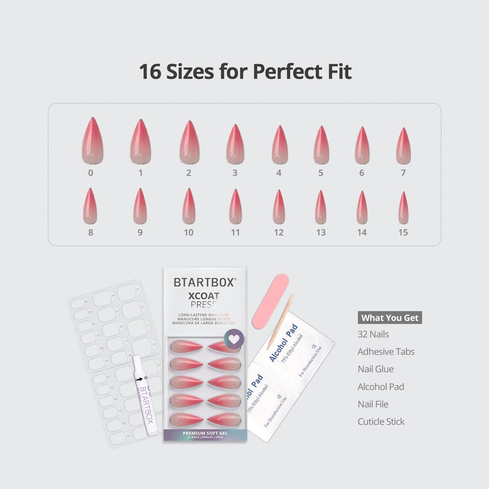 BTArtbox size chart showing 16 pre-sized nails for perfect fit
