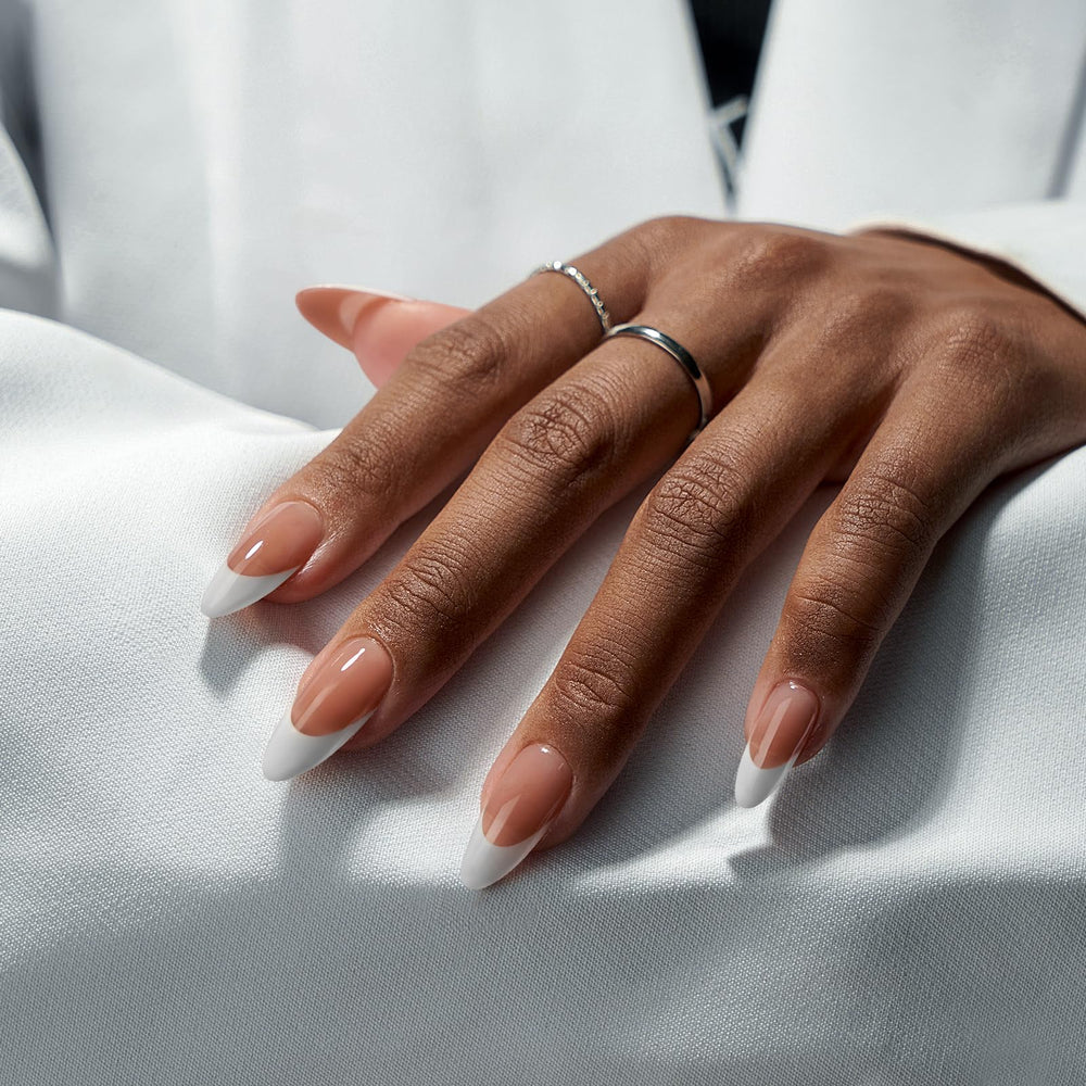 BTArtboxnails close-up of white French tip detail highlighting precise edges and natural look