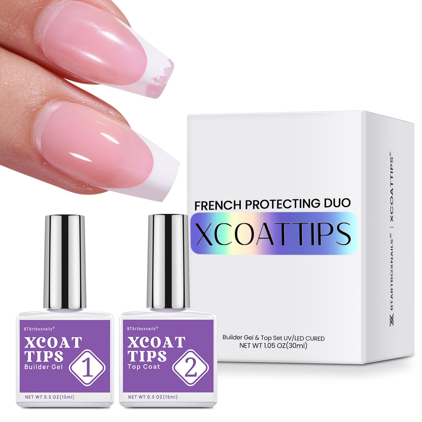 BTArtboxnails front packaging showing builder gel and top coat, convenient protection