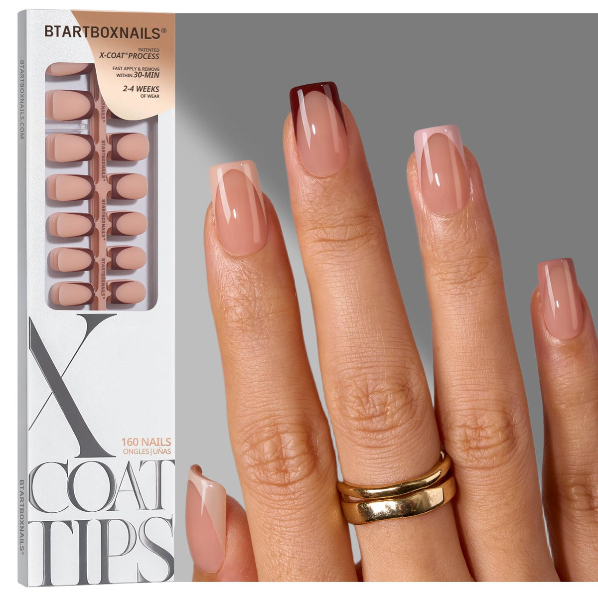 BTArtboxnails front packaging showing brown French tips and set benefit