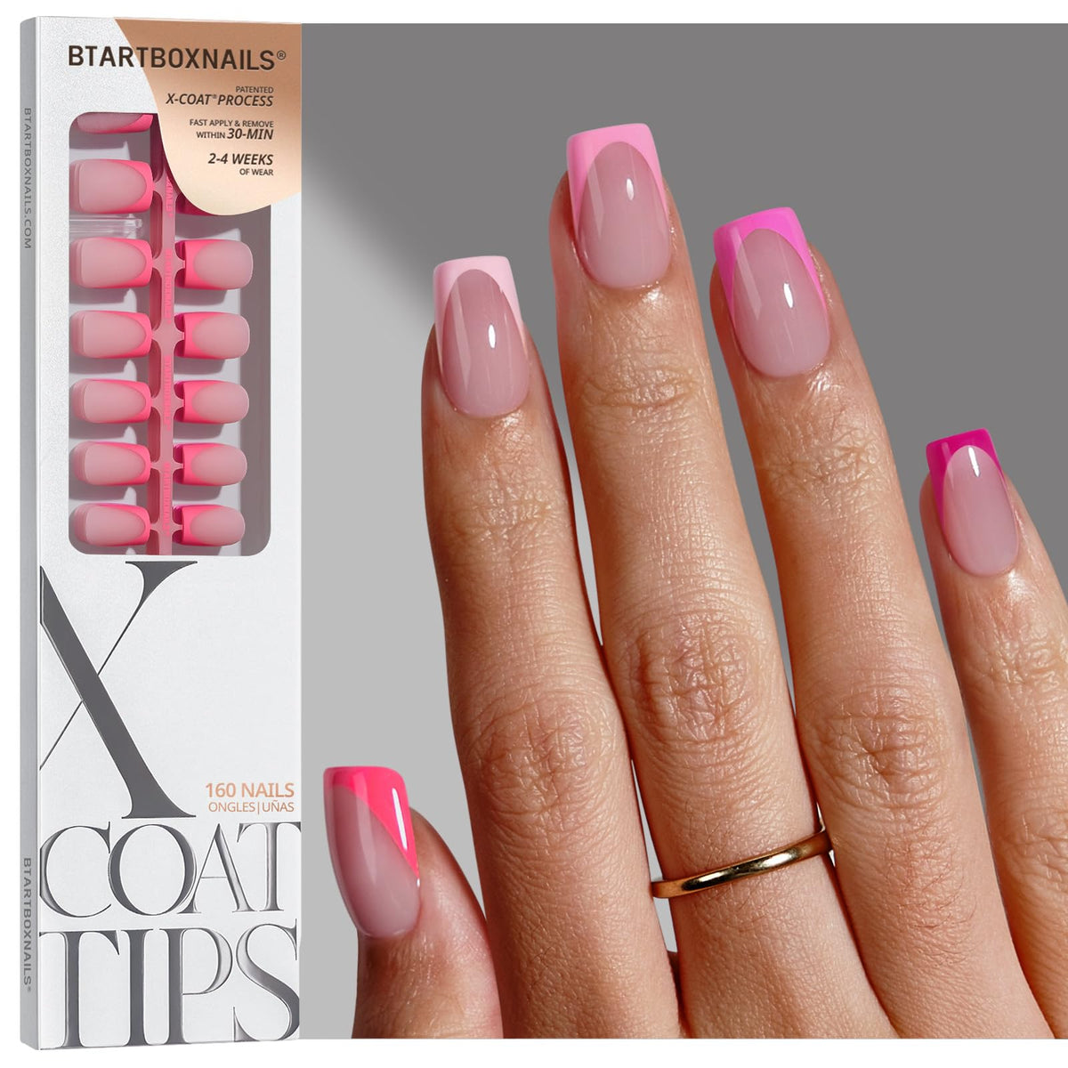 BTArtboxnails front packaging showing pink French tips and 160-piece kit benefit quick selection