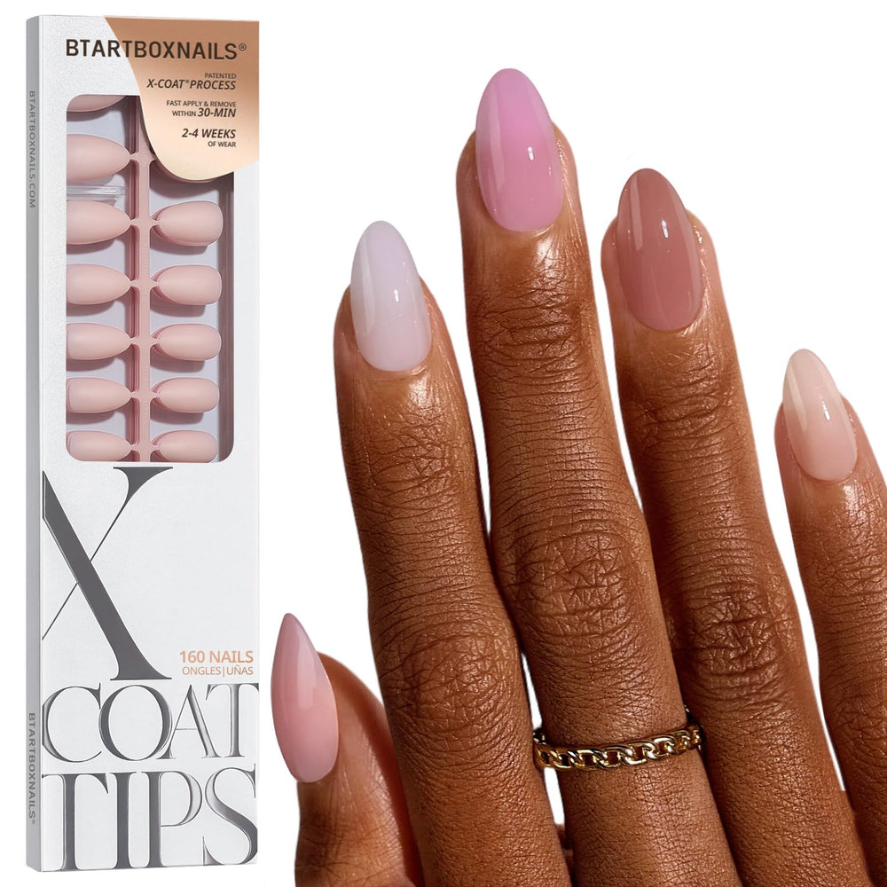 BTArtboxnails front packaging showing 160-piece kit and nude finish benefit