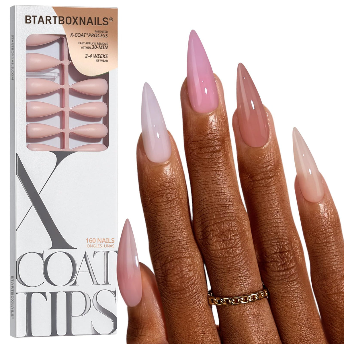 BTArtboxnails front packaging showing elegant nude stiletto set and convenience