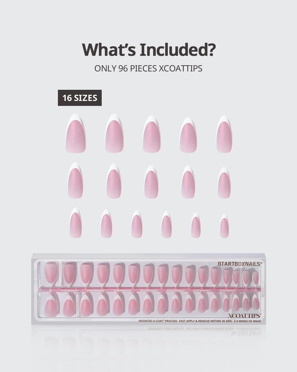 BTArtboxnails spread of 16 sizes on a table illustrating quick fitting