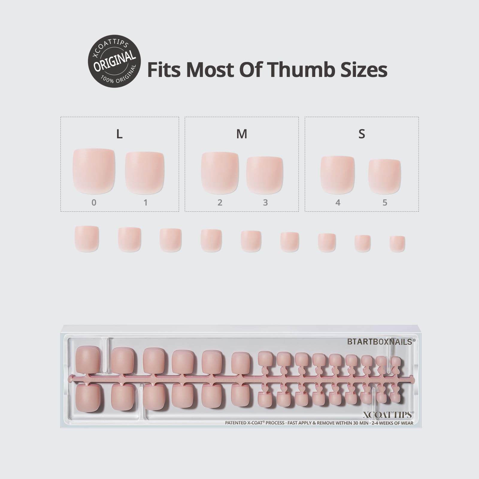 BTArtboxnails size comparison chart showing 15 pre-sized nails