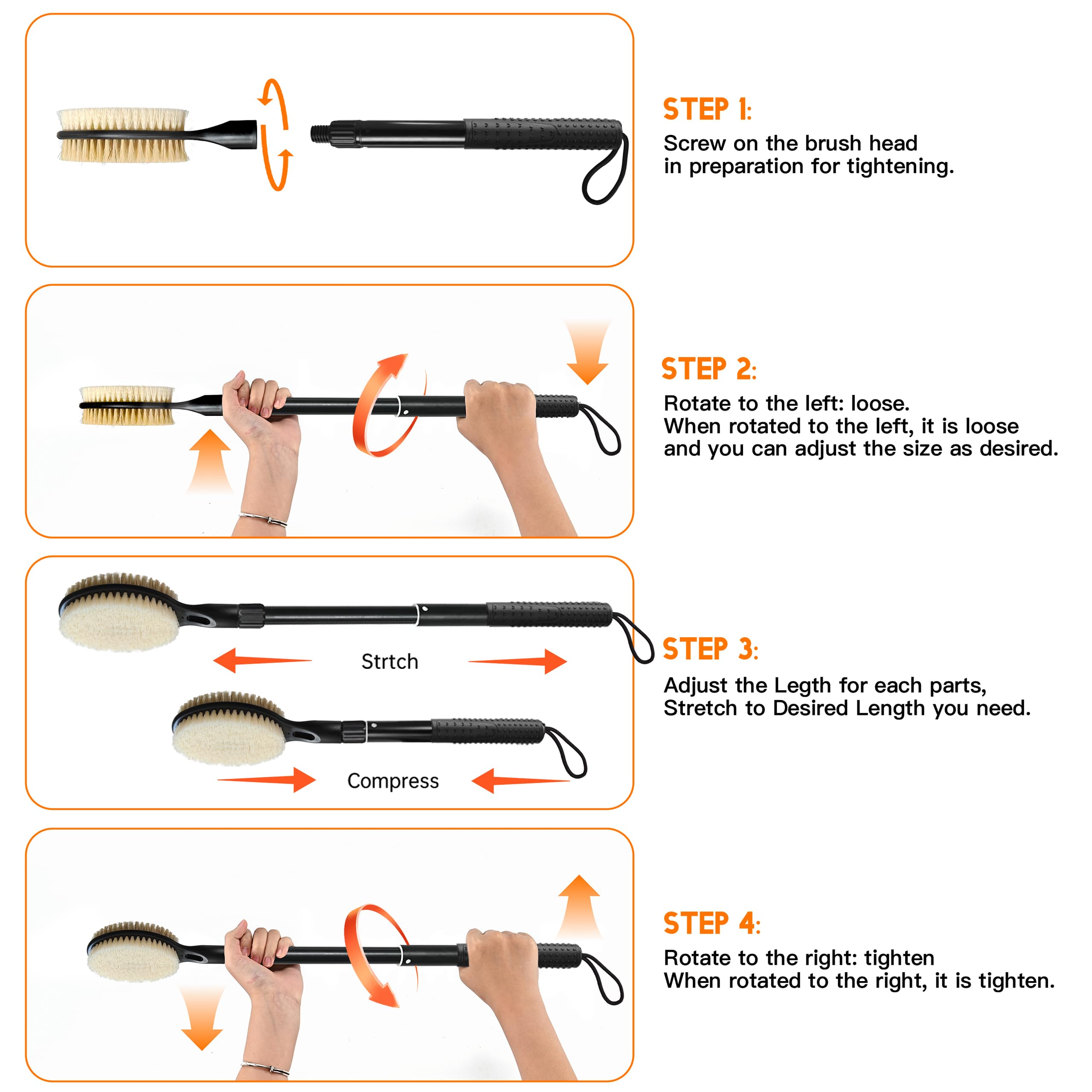 BTideas adjustable handle extended to show reach for shoulders and feet