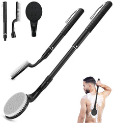 BTideas front view of back scrubber showing full brush head and handle for easy cleaning