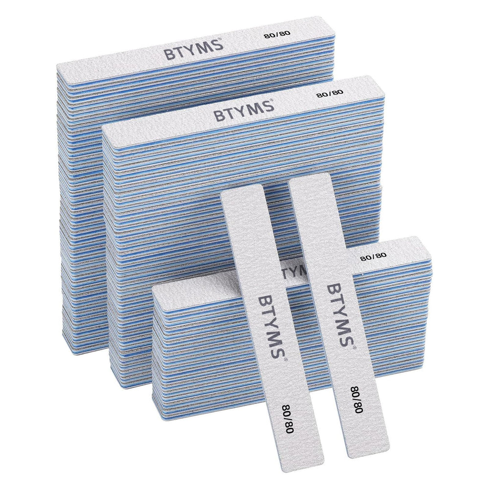 BTYMS front packaging showing 100-count emery boards, bulk supply advantage