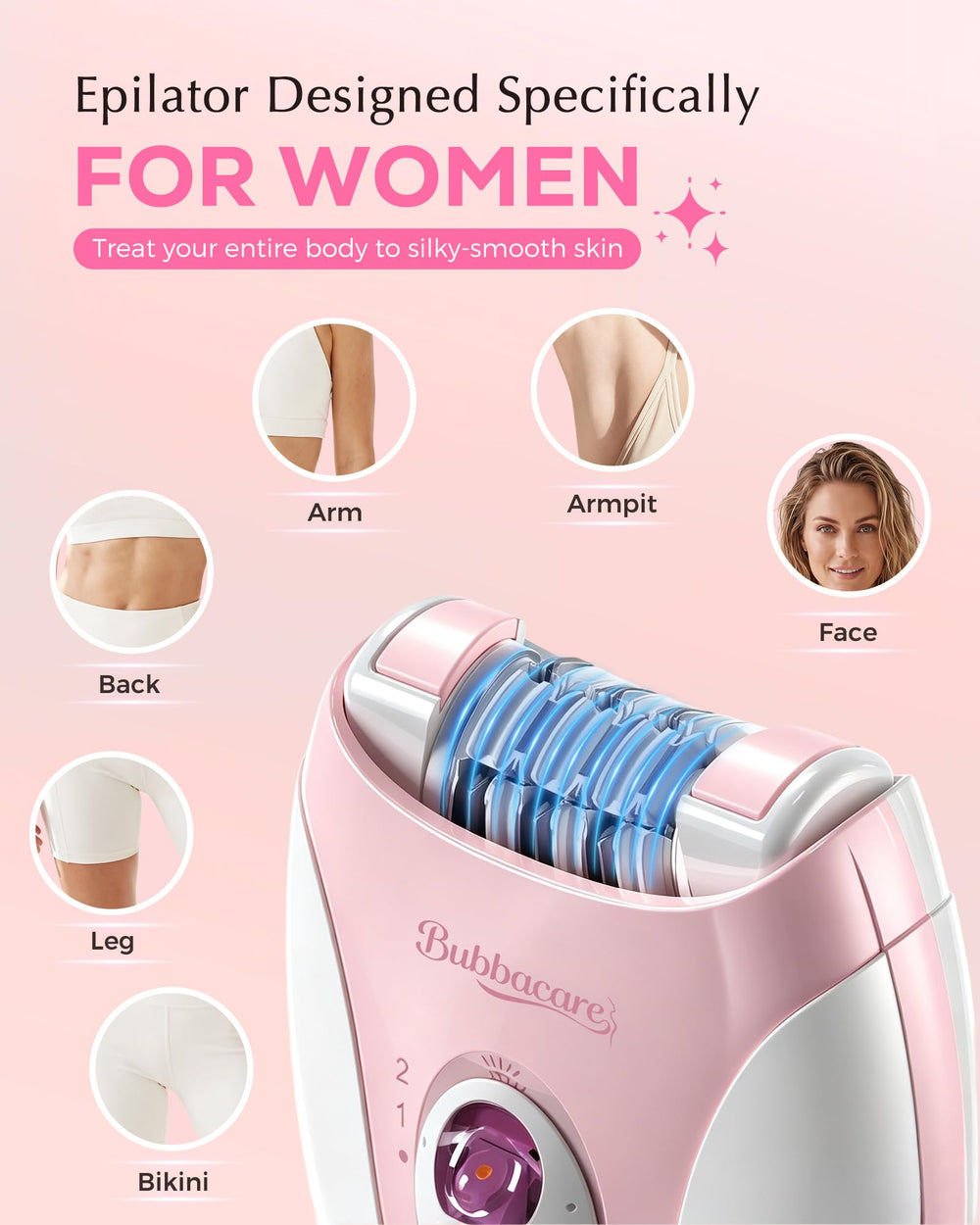 Bubbacare close-up of 36-tweezer head providing wider coverage and efficiency